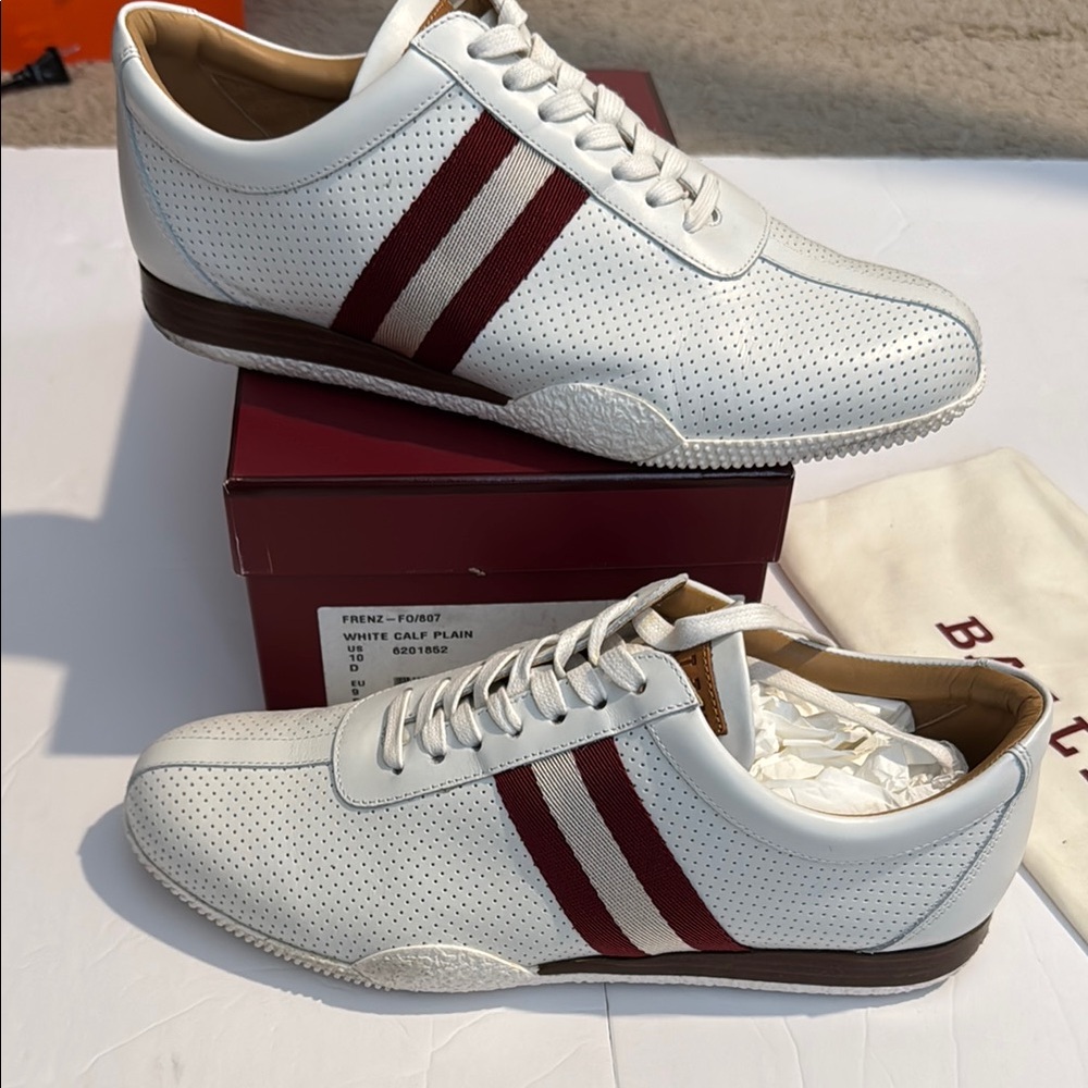 Bally White and Red Sneakers with Diagonal Stripes